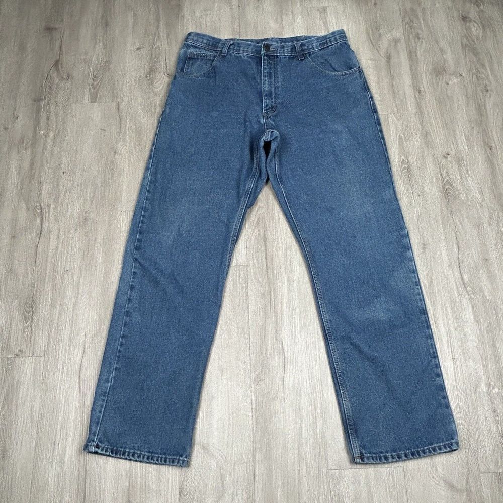 Key Jeans‎ Mens 36x32 Blue Straight Leg Workwear 5 Pocket Logo Denim Outdoor - Picture 2 of 8